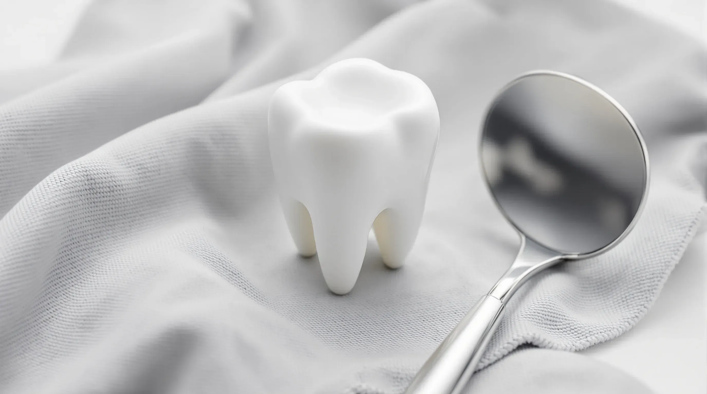 Tooth model and dental mirror for chipped tooth repair at Neola Dental in Minneola FL